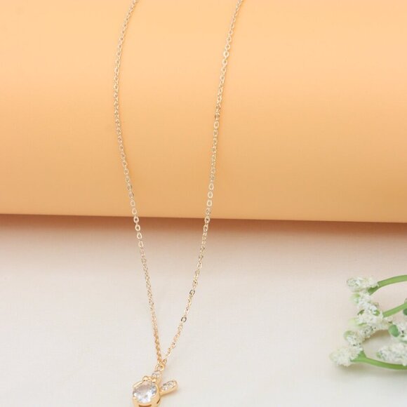 Elegant Rose Gold Necklace with Clear Crystal & Bow Charm, XPNL0413 - Picture 6 of 12